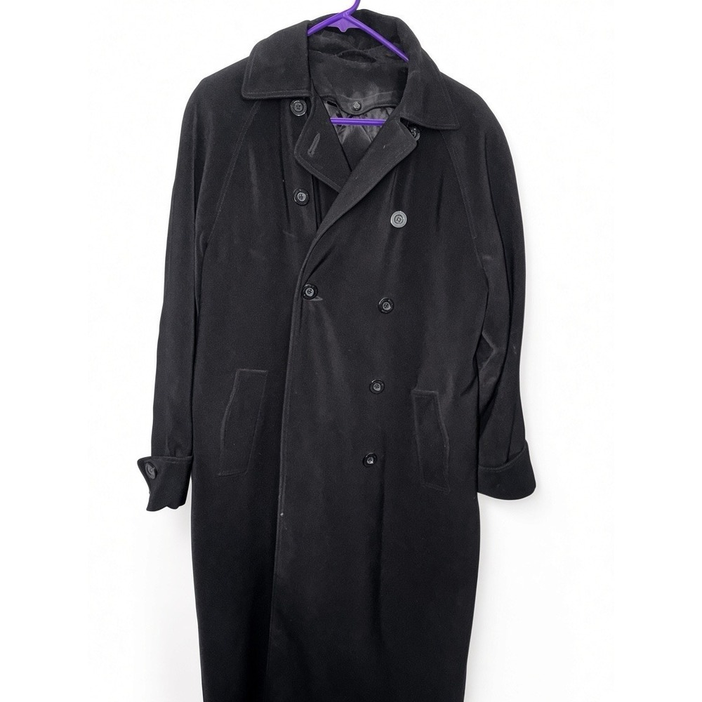 Vintage Brem Rainwear Black Long Double Breasted Trench Coat Lined Size 10